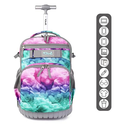 Tilami Rolling Backpack 19 inch with Lunchbox Wheeled Laptop Backpack, Clouds Green - color: Clouds Green