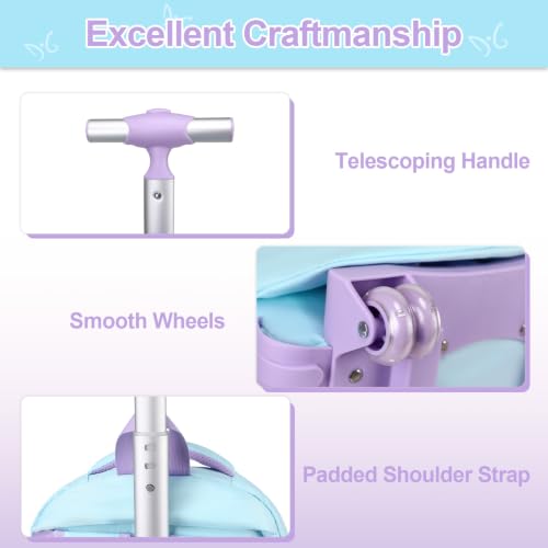 DIGOBAY Rolling Backpack for Girls, Roller Bag with Lunch Box Pencil case | Kawaii Girls Roller Backpack With Wheels School Bookbag With Cute Pins for Elementary Middle School, Aquamarine Purple - color: Aquamarine-purple
