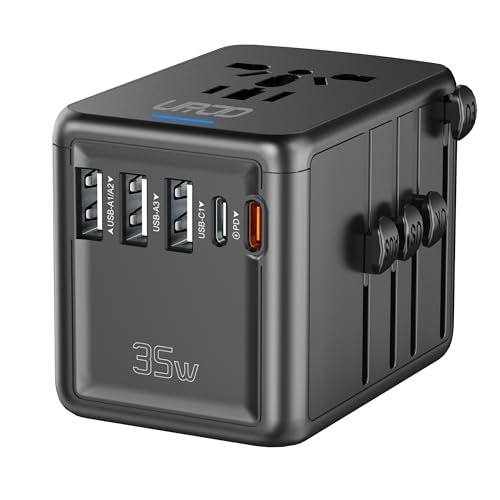 Universal Travel Adapter, 35W PD Fast Charging, for Europe UK US AU | 2 USB C 3 USB A & 2500W AC Outlet, International Power Adapter for 200+ Countries, Compatible with iPhone, MacBook,Tablet - color: PD35W-3A2C-black+silver