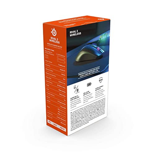 SteelSeries Rival 3 Wireless Gaming Mouse – 400+ Hour Battery Life – Dual Wireless 2.4 GHz and Bluetooth 5.0 – 60 Million Clicks – 18,000 CPI TrueMove Air Optical Sensor,Black - color: Grey