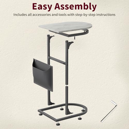 C Shaped End Table, Small Side Table for Couch, C Table that Slides Under Sofa with Storage Bag, TV Tray Table for Recliner, Living Room, Bedside, Bedroom, Small Spaces, Greige - color: Classic Greige