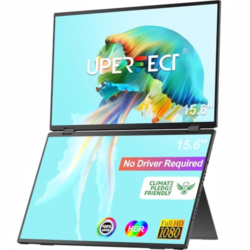 UPERFECT Delta 15.6" Dual Portable Monitor for Laptop Screen Extender 1080P HDR 360° Folding Stacked Triple Monitor with Stand for Laptop PC Phone Game Console (No Driver Needed) - size: 15.6"
