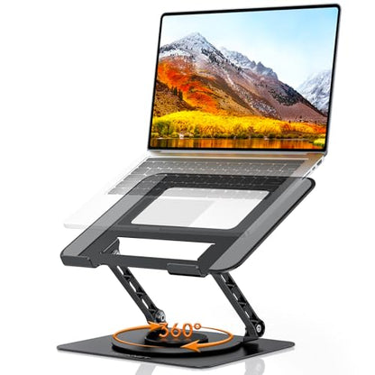 TECKNET Laptop Stand for Desk - 360° Rotating Base, Ergonomic Foldable Computer Stand for Laptop Riser, Height Adjustable, Compatible with MacBook Pro, Dell XPS, HP, and All Laptops 10-17" (Black) - color: Black