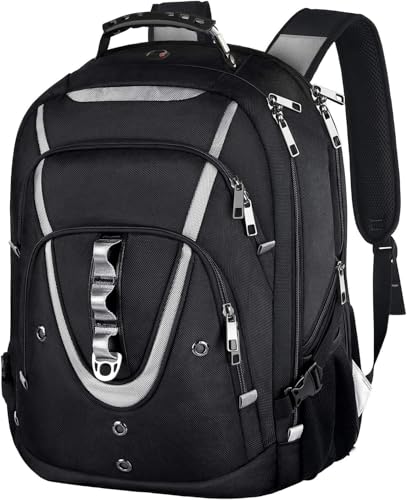 17 inch Laptop Backpack, Large Travel Backpack for Men, College Bag | Airline Approved and TSA Friendly, RFID Anti Theft Water Resistant Bookbag Fit for College High School Students Weekender - color: Black-silver, size: 17inch(19.0 *14.6*10")