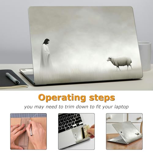 Universal Laptop Skin Sticker with 2 Wrist Pad Decals, 3-Piece Removable Vinyl Laptop Cover, Mist Jesus Seeks Sheep Waterproof Anti-Scratch, Easy-Trim Fit for 13.3" 14" 15.6" Laptops - color: Mist Jesus Seeks Sheep