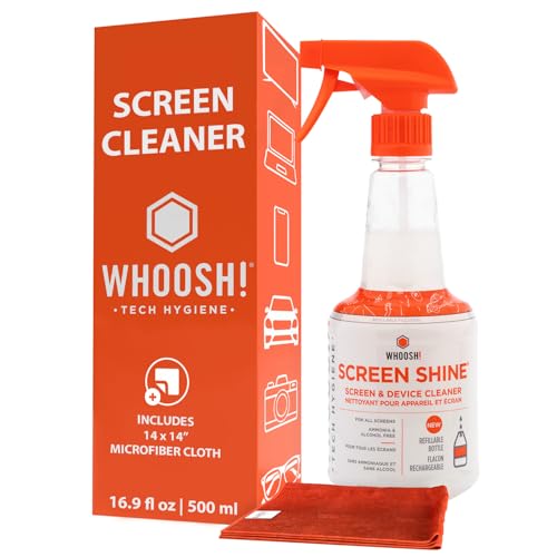 WHOOSH! Screen Shine Pro – Refillable Screen Cleaning Kit, 16.9 fl oz | Includes 14x14" Microfiber Cloth, For Smart TV, OLED, LCD, Monitors, Streak Free Finish, Non Toxic & Odorless