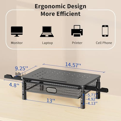 Zimilar Monitor Stand Riser with Metal Mesh Drawer, Height Adjustable | Monitor Riser with Phone Holder for Computer, Laptop, Printer, Notebook, Metal Computer Monitor Stand with Storage