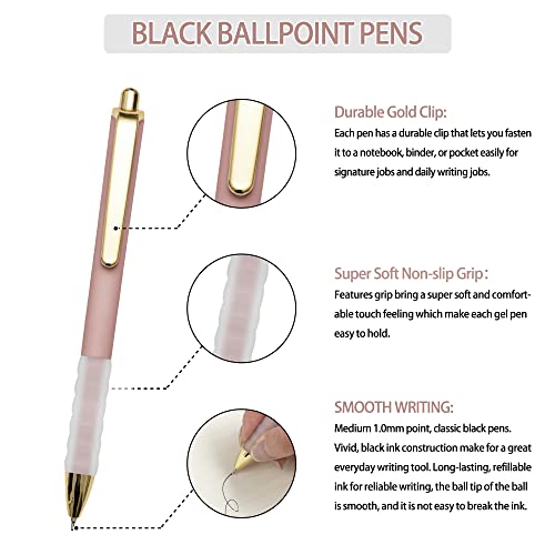 Linbsunne Ballpoint Pens Black Medium Point 1mm Pen with Super Soft Grip Ball Point Pen for Men Women Retractable Pens - color: Black