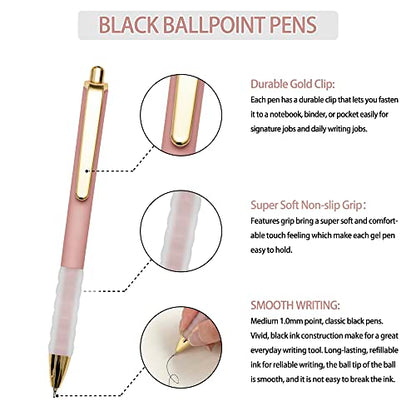 Linbsunne Ballpoint Pens Black Medium Point 1mm Pen with Super Soft Grip Ball Point Pen for Men Women Retractable Pens - color: Black