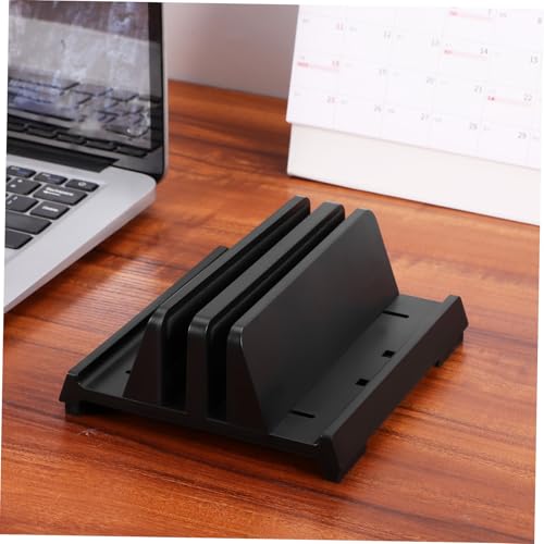 KALLORY Laptop Vertical Stand Adjustable Tablet Holder with Padded Nonslip Base Desk Space Organizer for Efficient Workspace Dual Slots to Maximize Office Desk Clutter