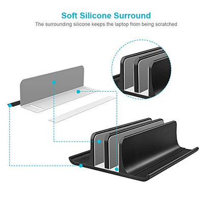 Vaydeer Double Adjustable Vertical Laptop Stand Newly Designed 2 Slots Aluminum Desktop Dual Holder for All MacBook/Chromebook/Surface/Dell/iPad Up to 17.3 Inches - Black