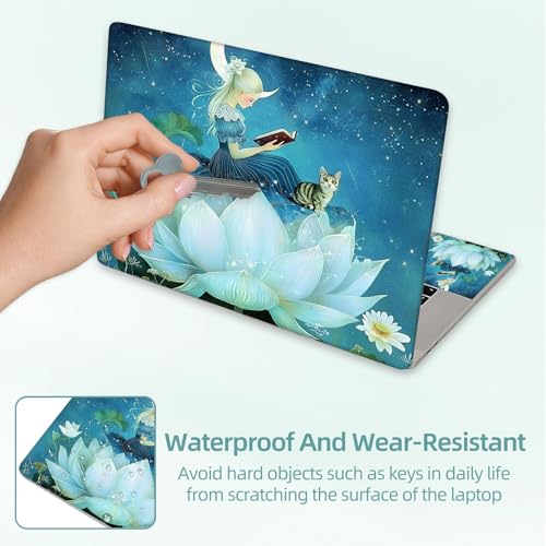 Universal Laptop Skin Decal, 3-Piece Vinyl Protector for 12 13 14 15.6" Notebook, Waterproof Anti-Scratch, Easy Trim & Bubble-Free Finish, Girl in Blue Dress Sitting on the Flower - color: Girl in Blue Dress Sitting on the Flower