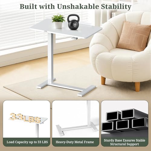 Mobile Standing Desk, Height Adjustable Laptop Desk with Tilting Top | Stable Steel Frame, Smooth Lift Mechanism, Adjustable Tilt Surface, Easy Assembly, Ideal for Home, Office & Dorm, White - color: White, style: Tilt Adjustable