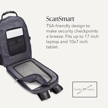 SWISSGEAR 1900 ScanSmart Laptop Backpack, Fits Most 17-Inch Laptops, TSA-Friendly Lay-Flat Design, RFID Protection, and Tablet Pocket, Black, 31L, 18.5-Inch - color: Heather Grey