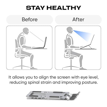 Laptop Stand Adjustable – 7-Level Foldable Aluminum Riser, Portable Laptop Holder for Desk, Compatible with 9-15.6 Inch Laptops, Ergonomic & Sturdy