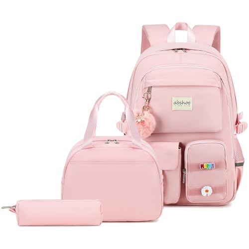 abshoo School Backpack for Girls Bookbag with Lunch Bag Teen Girls School Bag Travel Daypack (Pink) - color: Pink