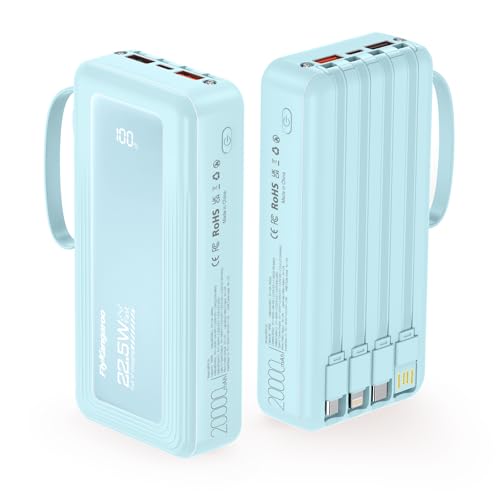Portable Charger with Built in Cables, Slim 20000mAh Fast Charging 22.5W Power Bank USB C LED Display Battery Pack 6 Outputs & 2 Inputs for iPhone Samsung Pixel LG Moto iPad - color: Sky Blue, size: 20000Mah