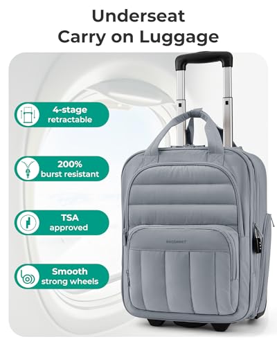 BAGSMART Small Underseat Carry on Luggage with Wheels, 16 inch Small Under Seat Luggage, Lightweight Travel Suitcase for Women, Dark Gray - color: Grey