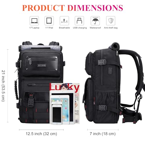 WITZMAN Travel Backpack for Men Duffle Bags Fits 17 Inch Laptop | Nylon Water-resistant 3-in-1 Carry on Backpack Airline Approved, Large Convertible Overnight Rucksack, B685 Black - color: Black