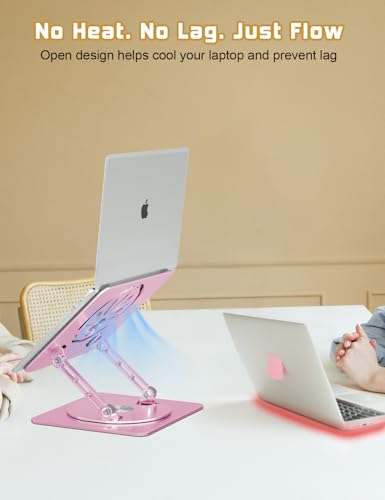 Adjustable Laptop Stand for Desk-360° Rotating Foldable Laptop Holder Ergonomic Laptop Riser for MacBook Pro/Air Dell HP Lenovo Notebook up to 16",Pink - color: Pink