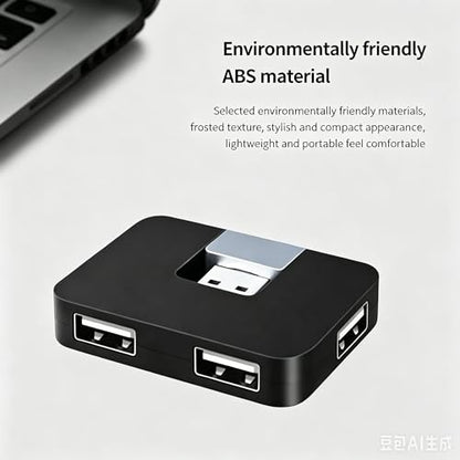 USB 2.0 Hub, 4-Port Mini U-Shape Data Transfer Hub for PC Laptop Desktop, Plug and Play, Black