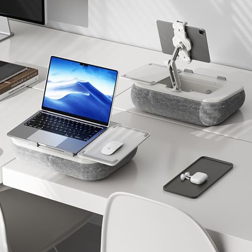 Tablet Pillow Stand,Pillow Stand Holder,Laptop Lap Desk with Mouse Pad,360° Rotating Clip Compatible with 4.7-13" Tablet/Phone,11-15" Laptop,Cup Attachment & Detachable 360° Stand Arm - color: apricot