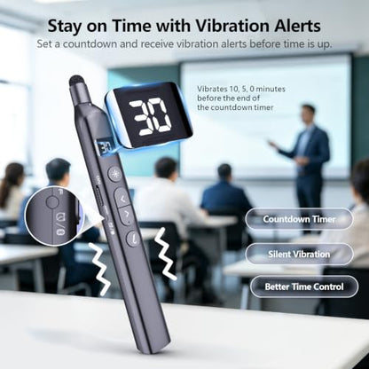N21 Bluetooth Presentation Clicker for PowerPoint with Retractable Pointer | ①Laser Pointer②Telescopic touch pen③Countdown timer, vibration alert ④Customizable Button ⑤Rechargeable;battery level display - color: Black - Red Pointer