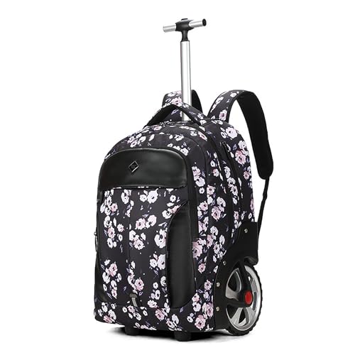 WMHYLYH 22 Inch Rolling Backpack, Waterproof Backpack with Wheels for Business and Travel Commuter, Carry on Laptop Backpack for Women and Men Adult (black-flower) - color: Black-flower