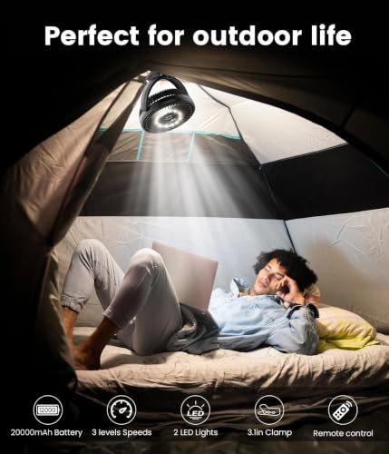 8" Clip on Fan, 20000mAh Rechargeable Fan Battery Portable, Strong Airflow | 3 Speeds, USB Fan Small Desk Fan Personal Quiet Fan for Office, Stroller, Bedroom, Camping, Gifts for Men - color: Black