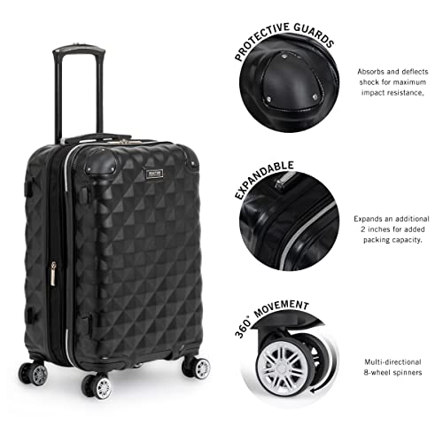 Kenneth Cole REACTION Diamond Tower Collection Lightweight Hardside Expandable 8-Wheel Spinner Travel Luggage, Black, 2-Piece Bundle (Carry On + Backpack) - color: Black, size: 2-Piece Bundle (Carry On + Backpack)