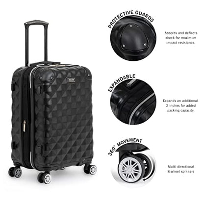Kenneth Cole REACTION Diamond Tower Collection Lightweight Hardside Expandable 8-Wheel Spinner Travel Luggage, Black, 2-Piece Bundle (Carry On + Backpack) - color: Black, size: 2-Piece Bundle (Carry On + Backpack)