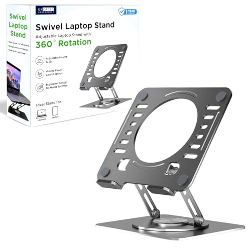 Uncaged Ergonomics Swivel Laptop Stand for Desk, Adjustable Computer iPad Stand for Desk w/ 360 Rotation, Portable Laptop Holder for Home Office Ergonomic Supplies (Space Gray) - color: Space Gray