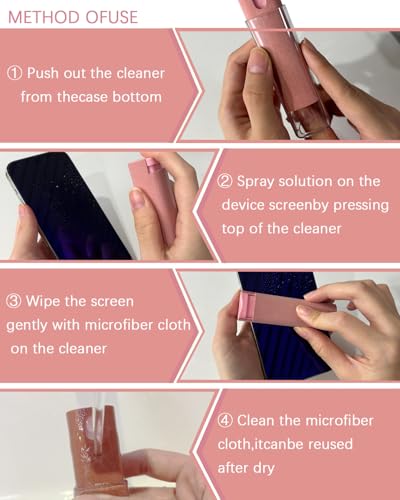 Car Screen Cleaner Spray and Wipe Touch Screen Cleaner for Car Display,2 in 1 Laptop Computer Screen Cleaner,Car Accessories Interior,Travel Cleaning Kit (2 Units) - color: Pink+Black