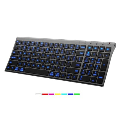 iClever Backlit Bluetooth Keyboard for Mac, BK10 Pro Ultra Slim Wireless Keyboard, Multi-Device, 7-Color Backlight, Standard Full-Size Keys, Rechargeable Compatible with Mac, Windows, iPad, Android