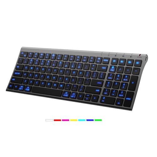 iClever Backlit Bluetooth Keyboard for Mac, BK10 Pro Ultra Slim Wireless Keyboard, Multi-Device, 7-Color Backlight, Standard Full-Size Keys, Rechargeable Compatible with Mac, Windows, iPad, Android