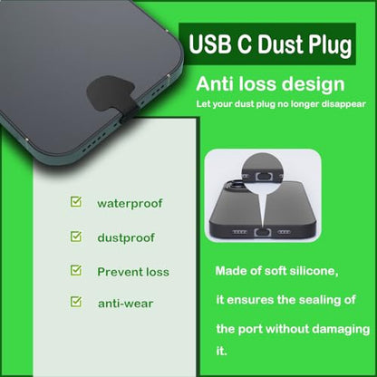 [8-Pack] USB C Dust Plug, Charging Port Cover with Anti-Lost Strap, with Speaker Dust Cover Compatible with iPhone 17/15/15 Pro/iPhone 16/16 Plus/16 Pro/16 Pro Max Type C (USB C Cover 17(Black))