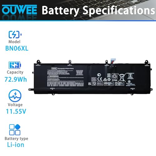 BN06XL Laptop Battery Compatible with HP Spectre X360 BN06XL 15 15-eb000 15-eb0xxx 15-eb1xxx 15-EB0043DX 15T-EB000 15T-EB100 15T-EB 15-EB Series Series BNO6XL BN06072XL L68235-1C1 72.9Wh 11.55V - size: 11.9*3.4*0.30 inch BN06XL