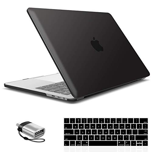 IBENZER Compatible with MacBook Pro 15 Inch Case 2019 2018 2017 2016 A1990 A1707, Hard Shell Case with Keyboard Cover & Type C Adapter for Mac Pro 15 Touch Bar, Black, T15BK+1TC A - color: Black, size: For Macbook Pro 15" with Touch Bar A1707&A1990