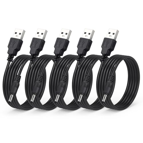 Smays 5-Pack DC 5V Power Cord, USB to DC 3.5mm x 1.35mm Round Barrel Plug Charging Cable 5 ft Black - color: Black