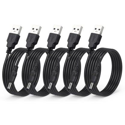 Smays 5-Pack DC 5V Power Cord, USB to DC 3.5mm x 1.35mm Round Barrel Plug Charging Cable 5 ft Black - color: Black