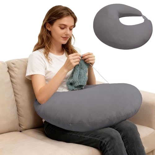 Crochet Pillow for Lap Support, Dark Gray | U-Shaped Arm Rest Support, For Bed or Sofa, Gaming, Working, Reading, Laptop, Multi-Purpose - color: Dark Gray