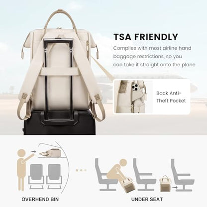 LOVEVOOK Laptop Backpack for Women, 15.6 Inch Work Laptop Bag Teacher Nurse Backpack, Wide Open Travel Tote Backpack Purse Business Computer Daypack - color: Beige & Khaki-m