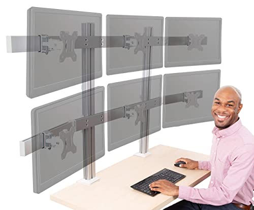 Stand Steady 6 Monitor Mount Desk Setup - Heavy-Duty Height Adjustable Monitor Stand, Swivel Arm with Clamp-On Base, 6 Screen VESA Mount Fits Most LCD/LED Monitors 17-32 in. (Silver, 6 Mounts) - color: 6 Monitor Mount