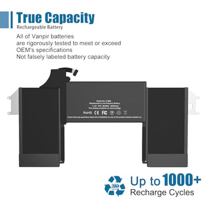 A1965 Laptop Battery Replacement for MacBook Air 13" Retina (2018 2019, Early 2020) EMC 3184 3302 MRE82 MRE92 MVFH2 MWTJ2 MVH22 MacBookAir8,1 8,2 9,1 Series A1932 A2179 11.4 V 55 Wh 4800 mAh - size: 11.27*5.87*0.17 inch A1965