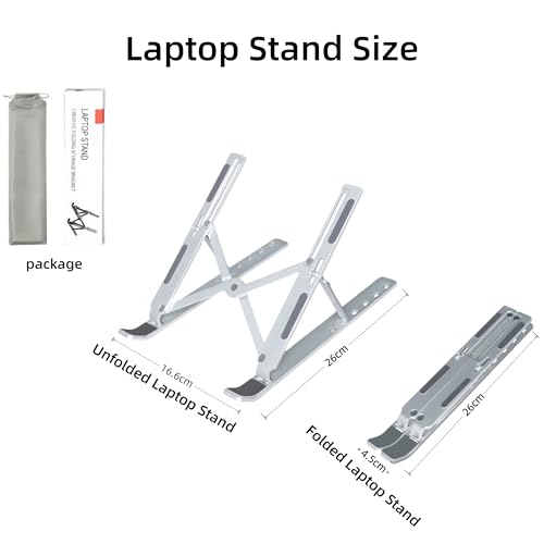 Aluminum Foldable Laptop Stand for Desk, Tablets and 10-17" Laptops | Portable Notebook Stand Computer Holder Adjustable Riser for MacBook Air/Pro/Neo, iPads, Tablets, More Laptops