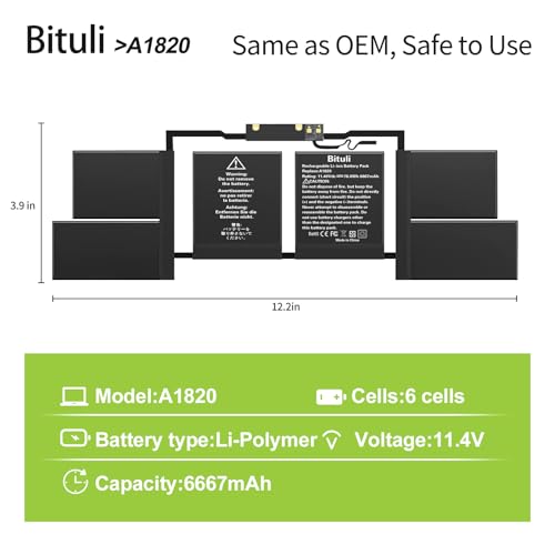 A1820 A1707 Battery for MacBook Pro 15 inch A1707 (Late 2016 Mid 2017) Touch Bar EMC 3162 3072 Series MLH32LL/A MLH42LL/A MLW72LL/A MLW72HN/A MLW82LL/A MPTR2LL/A MPTT2LL/A - color: A1820
