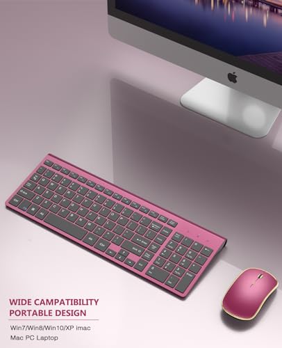 Wireless Keyboard Mouse Combo,J JOYACCESS 2.4G Compact and Ultra Slim Wireless Keyboard and Mouse for Windows, Computer, Desktop, PC, MacBook Air, Laptop-Wine Red - color: wine red