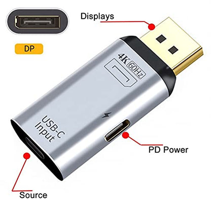 USB-C Type C Female Source to Displayport DP Sink HDTV & PD Power Adapter 4K 60hz 1080p for Phone & Laptop