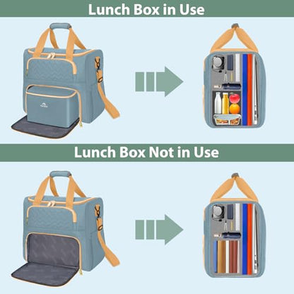 MATEIN Rolling Teacher Tote Bag, 15.6 Inch Rolling Briefcase for Women with Wheels & Detachable Cart, Roller Laptop Bag on Wheels with Insulated Lunch Box for College Business Office, Blue - color: Blue