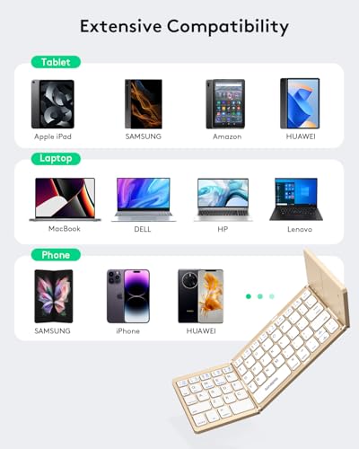 Samsers Foldable Bluetooth Keyboard with Touchpad, Ultra Slim Compact, Gold | Multi-touch Trackpad, Full Size, Phone Holder, USB-C Charging, 1 Device, for Android Windows iOS Mac OS, Mobile Productivity - color: Desert Gold, size: 1-Device